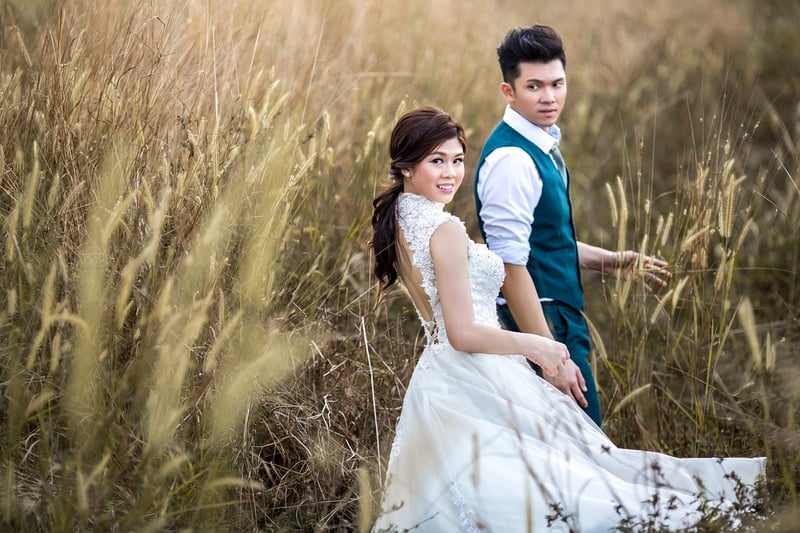Bride in a modern wedding dress